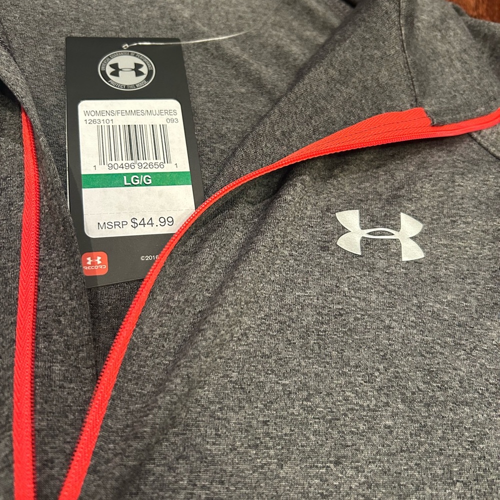 Under Armour half zip casual sportyCharcoal /Red/orange Pullover NWT woman's LG - Picture 2 of 3
